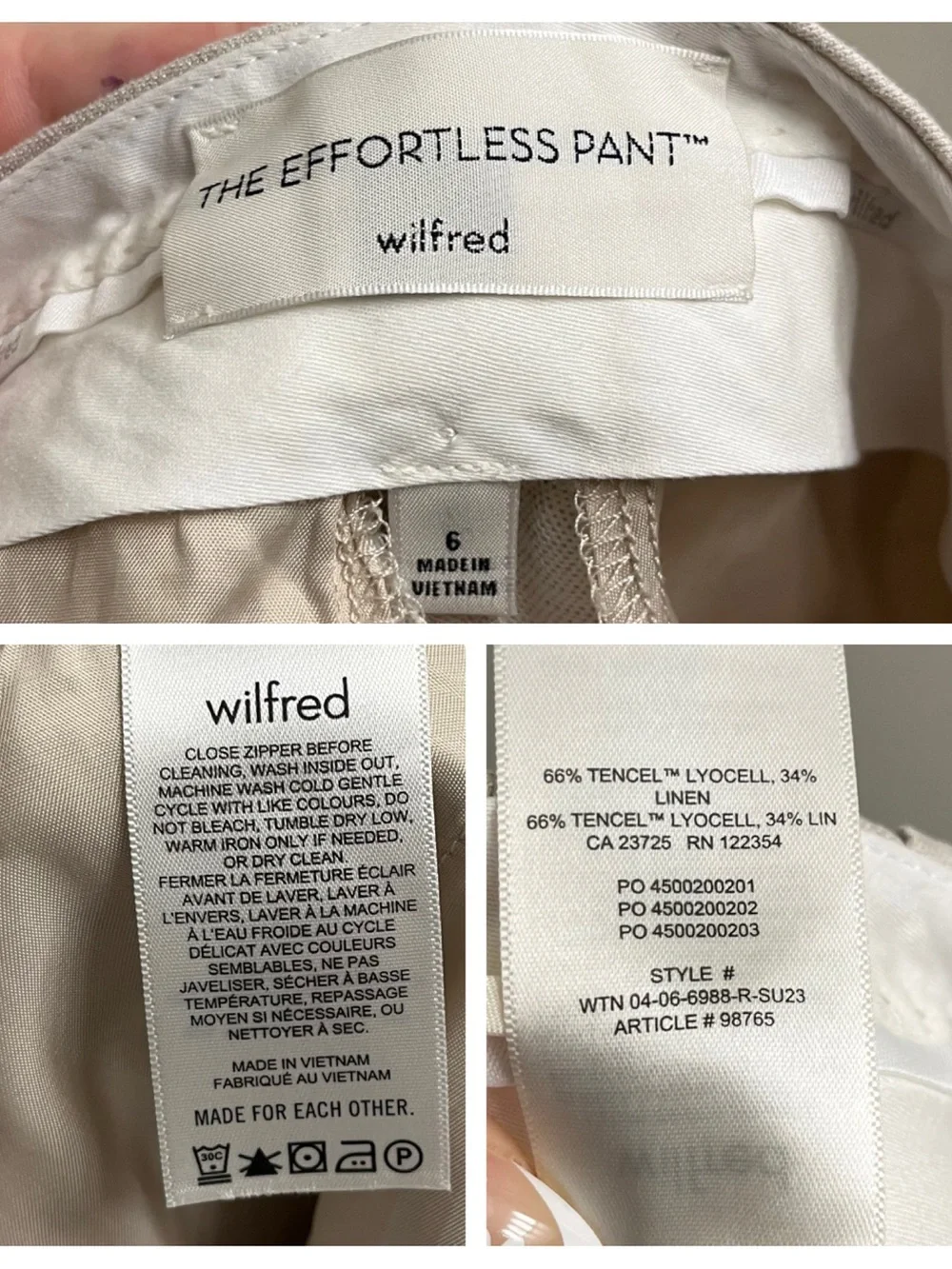 Aritzia Wilfred The Effortless Pant Linen Natural Ecru Size 6